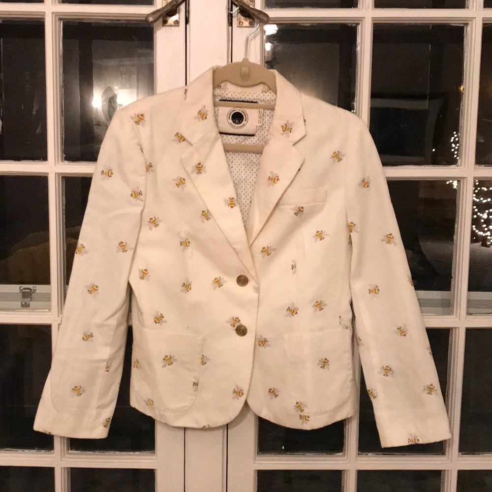 Anthropologie Cream Corduroy Bee print Blazer